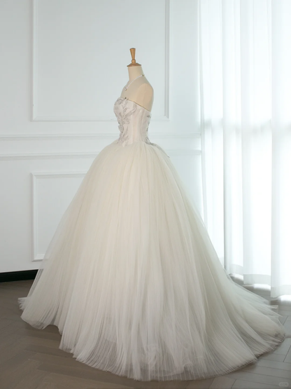 Elegantes Brautkleid Ballkleid Trägerlos Ärmellos Weiß Tüll Sommer Brautkleider Brautkleid Brautkleider DH371