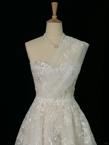 Elegantes Brautkleid Ballkleid Eine Schulter Ärmellose Weiße Spitze Sommer Brautkleider Braut Kleid Brautkleider DH373
