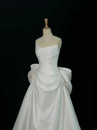 Robe de mariée élégante, robe de bal, décolleté en cœur, sans manches, en satin blanc, longue, pour l'été, DH376