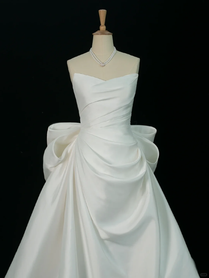 Robe de mariée élégante, robe de bal, décolleté en cœur, sans manches, en satin blanc, longue, pour l'été, DH376