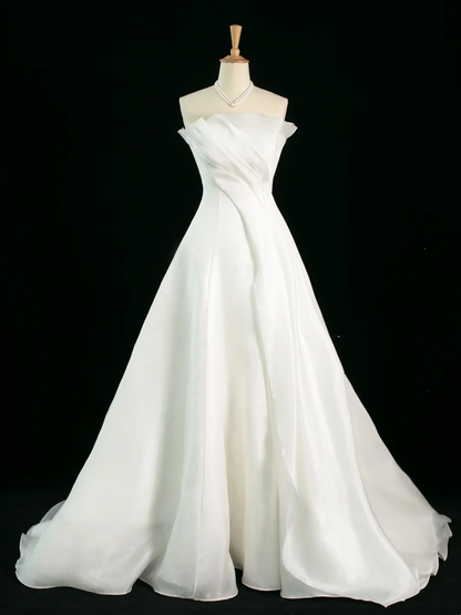Elegantes Brautkleid Ballkleid Trägerlos Ärmellos Weiß Sommer Lange Brautkleider Brautkleid Brautkleider DH380