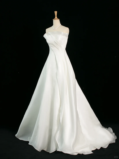Elegantes Brautkleid Ballkleid Trägerlos Ärmellos Weiß Sommer Lange Brautkleider Brautkleid Brautkleider DH380