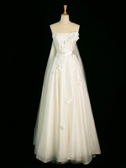 Jolie robe de mariée trapèze bustier en tulle blanc, longue, style vintage, DH389