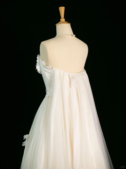 Jolie robe de mariée trapèze bustier en tulle blanc, longue, style vintage, DH389