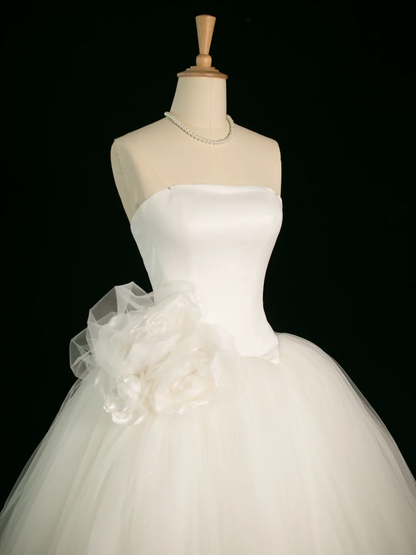 Elegantes Brautkleid Ballkleid Trägerlos Tüll Weiß Sommer Lange Brautkleider Brautkleid Brautkleider DH390