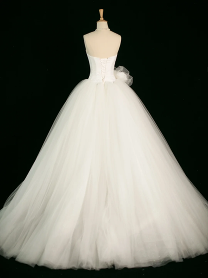 Elegantes Brautkleid Ballkleid Trägerlos Tüll Weiß Sommer Lange Brautkleider Brautkleid Brautkleider DH390