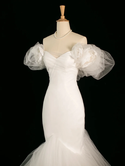 Hübsches Brautkleid Meerjungfrau aus der Schulter kurze Ärmel Tüll lange Vintage Brautkleider Brautkleider Brautkleid DH392