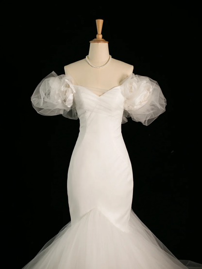 Hübsches Brautkleid Meerjungfrau aus der Schulter kurze Ärmel Tüll lange Vintage Brautkleider Brautkleider Brautkleid DH392