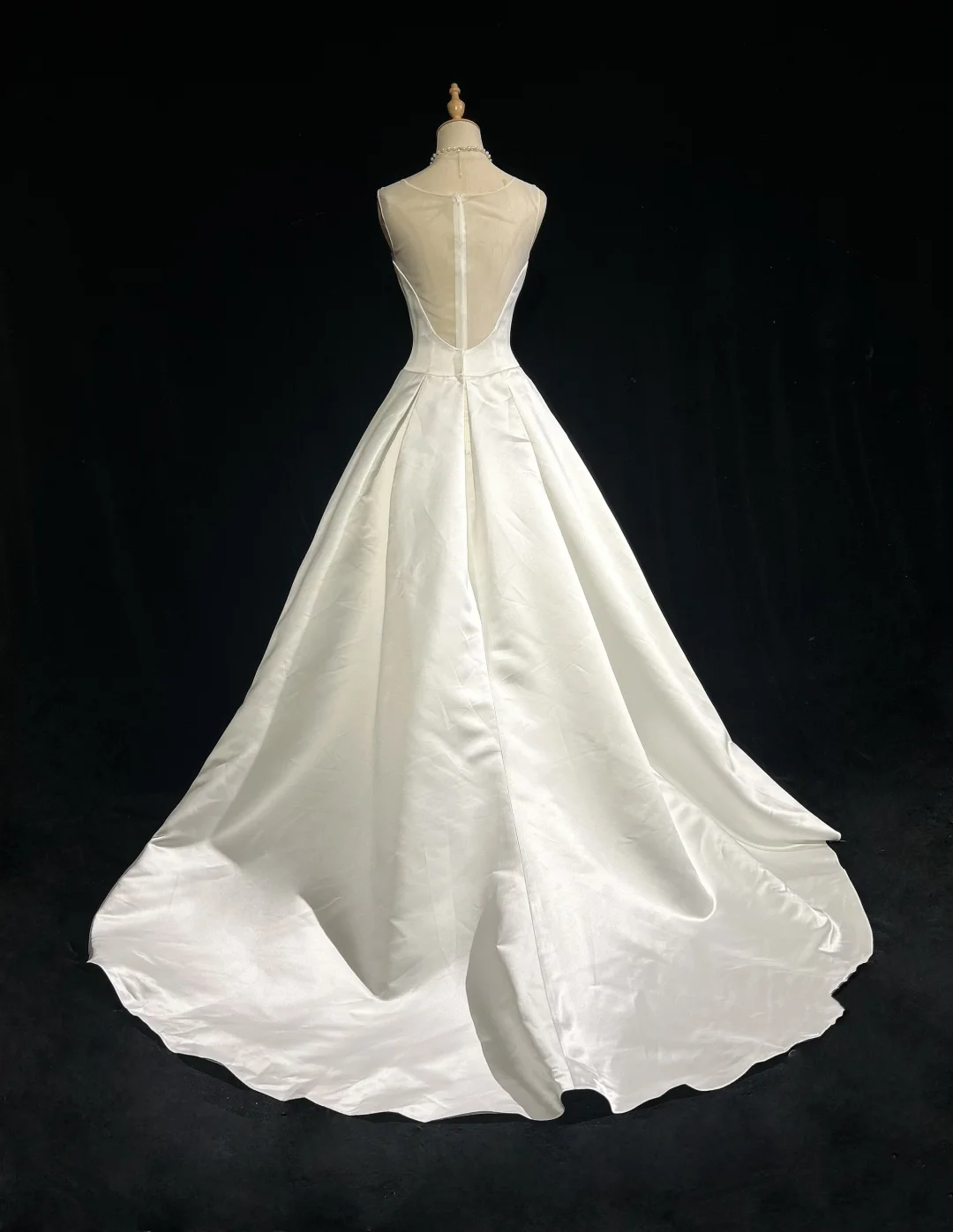 Robe de mariée vintage trapèze, col en V, en satin blanc, sans manches, longue, style vintage, DH401