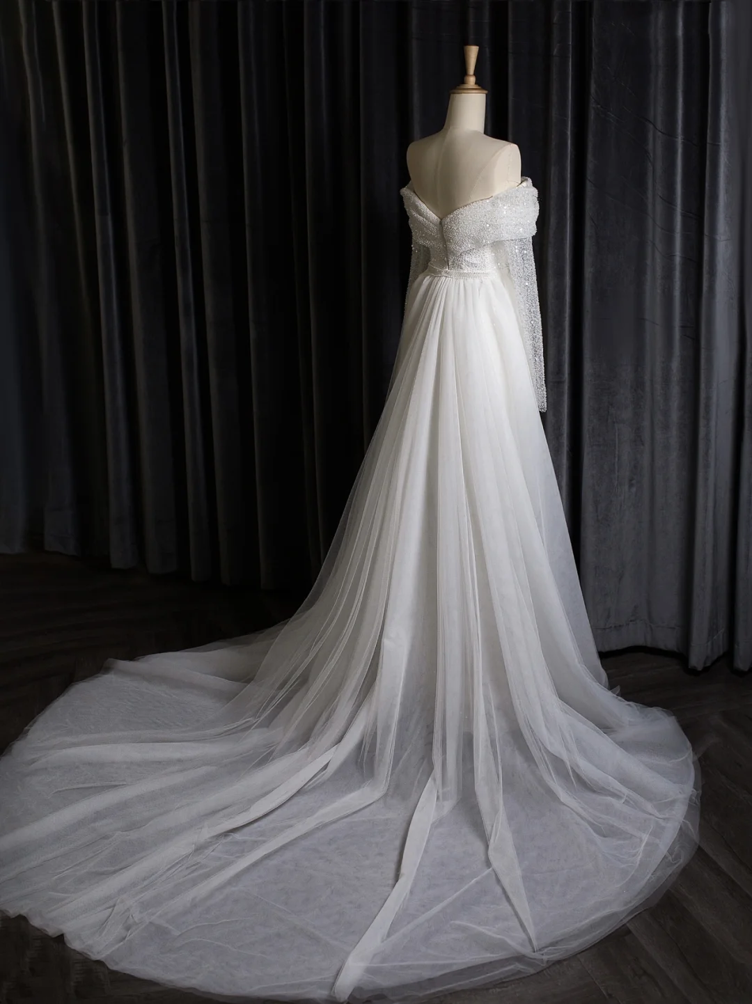 Robe de mariée vintage sirène épaules dénudées blanche manches longues paillettes longues robes de mariée robes de mariée robe de mariée DH403