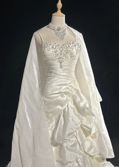 Vintage Wedding Dress 1950s 1940s Mermaid Spaghetti Straps Layers Ruffles White Satin Long Wedding Dresses Bridal Gowns Brides Gown DH523