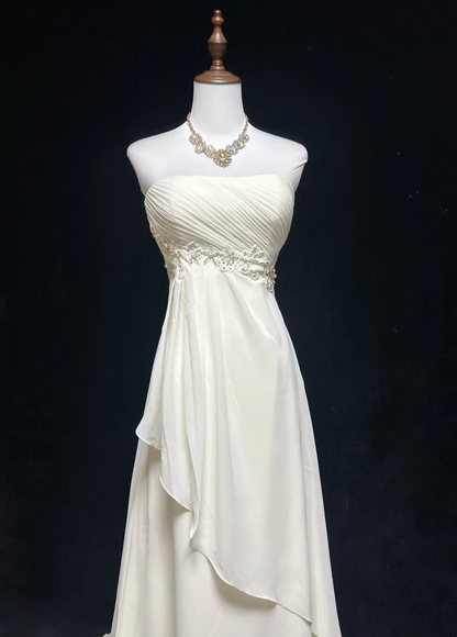 Robe de mariée vintage trapèze sans bretelles en mousseline de soie blanche, longue, sans manches, robe de plage, robe de mariée avec perles, DH540