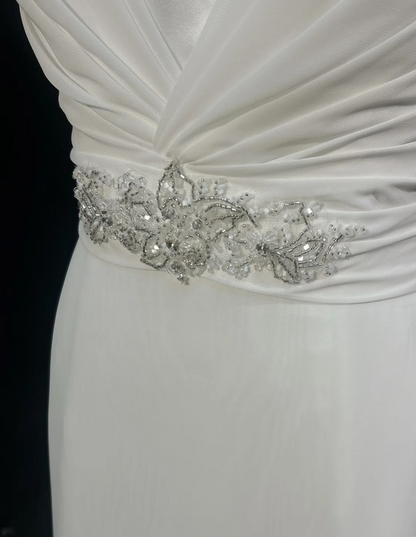 Vintage Wedding Dress 1950s 1940s A line V Neck Chiffon White Long Wedding Dresses Bridal Gowns Brides Gown DH546