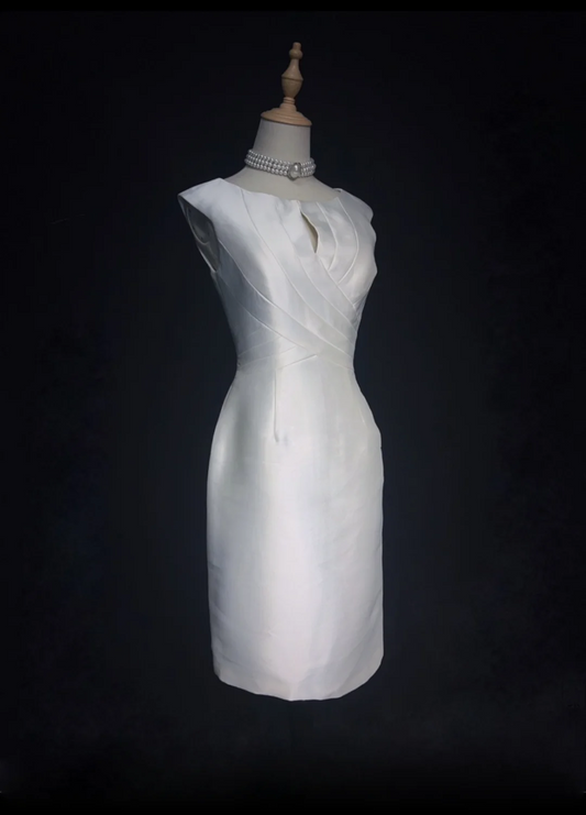 Modest Wedding Dress Sheath Scoop White Satin Summer Short Wedding Dresses Bride Dress Bridal Gowns DH548