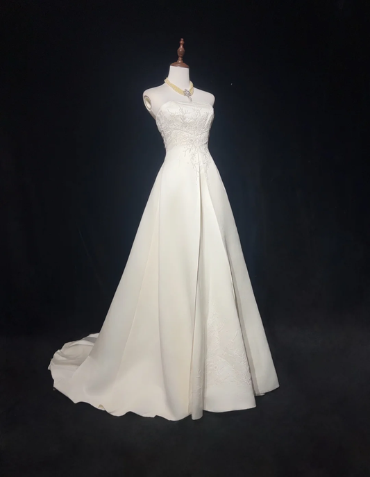 Retro Wedding Dress 1950s 1940s Ball Gown Strapless Satin Lace White Long Wedding Dresses Bridal Gowns Brides Gown DH550