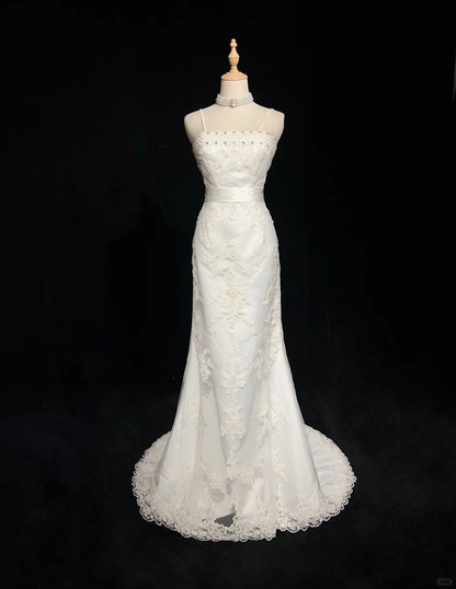 Vintage Wedding Dress 1970s Mermaid Spaghetti Straps Lace Long Wedding Dresses Bridal Gowns Elegant Brides Gown DH551