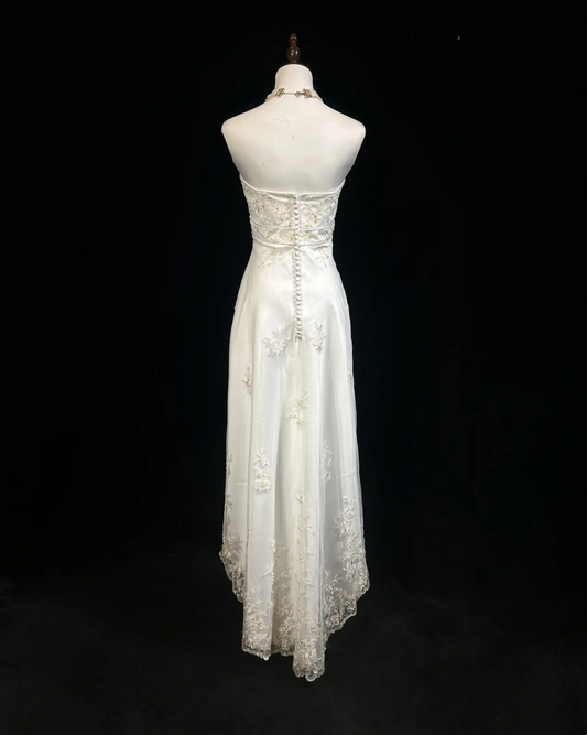 Vintage Wedding Dress 1970s High Low Strapless Lace White Long Wedding Dresses Bridal Gowns Elegant Brides Gown DH553