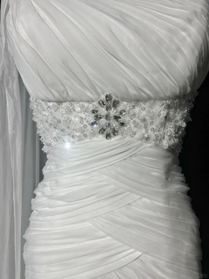 Retro-Brautkleid 1950er 1940er Meerjungfrau One-Shoulder-Chiffon-weißes langes Brautkleid Brautkleider Brautkleid DH554