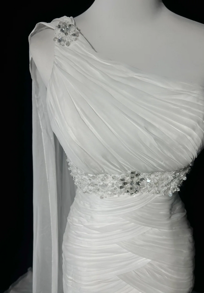 Retro-Brautkleid 1950er 1940er Meerjungfrau One-Shoulder-Chiffon-weißes langes Brautkleid Brautkleider Brautkleid DH554