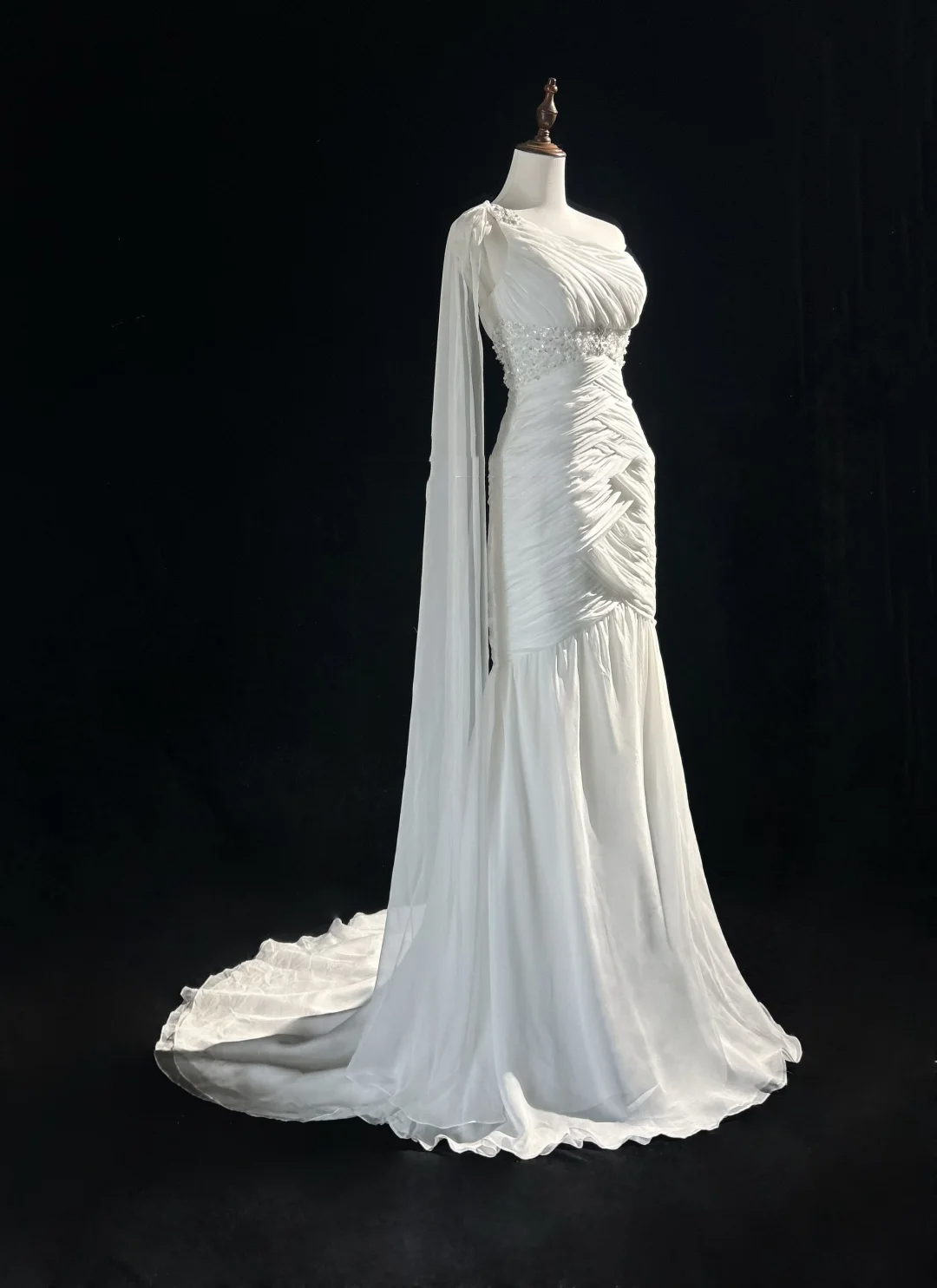 Retro-Brautkleid 1950er 1940er Meerjungfrau One-Shoulder-Chiffon-weißes langes Brautkleid Brautkleider Brautkleid DH554