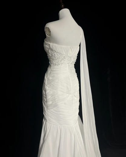 Retro-Brautkleid 1950er 1940er Meerjungfrau One-Shoulder-Chiffon-weißes langes Brautkleid Brautkleider Brautkleid DH554