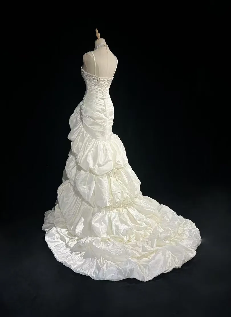 Retro-Brautkleid 1950er 1940er Meerjungfrau Spaghettiträger Taft Lange Brautkleider Brautkleider Brautkleid DH558
