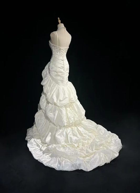 Retro-Brautkleid 1950er 1940er Meerjungfrau Spaghettiträger Taft Lange Brautkleider Brautkleider Brautkleid DH558