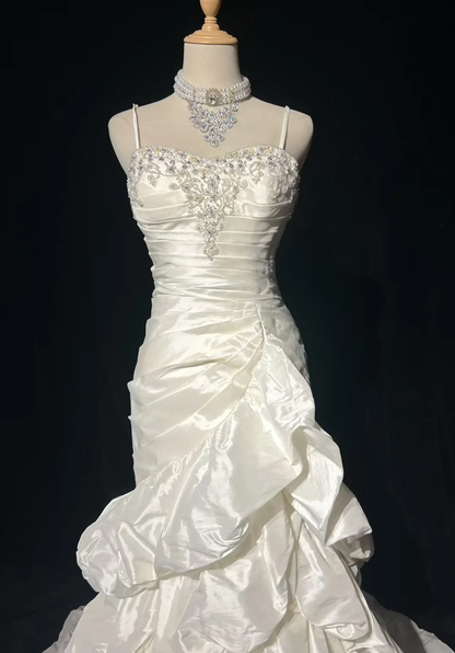Retro-Brautkleid 1950er 1940er Meerjungfrau Spaghettiträger Taft Lange Brautkleider Brautkleider Brautkleid DH558