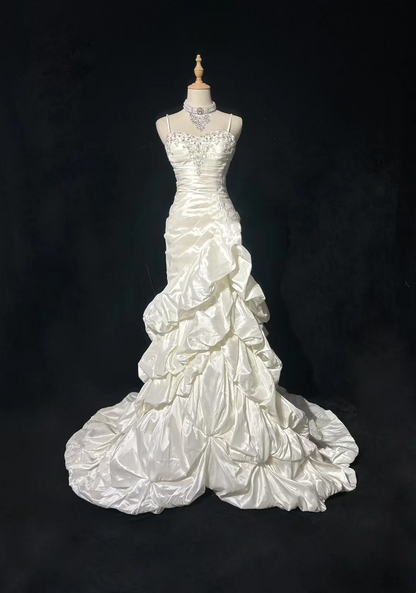 Retro-Brautkleid 1950er 1940er Meerjungfrau Spaghettiträger Taft Lange Brautkleider Brautkleider Brautkleid DH558