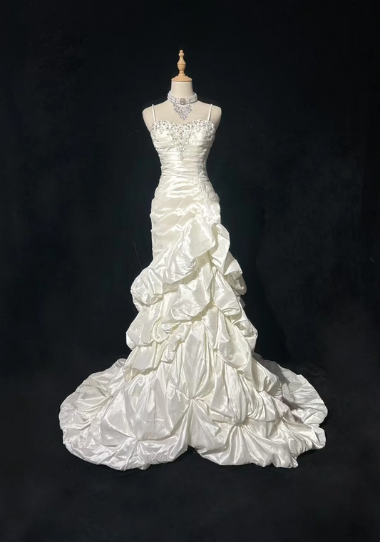 Retro-Brautkleid 1950er 1940er Meerjungfrau Spaghettiträger Taft Lange Brautkleider Brautkleider Brautkleid DH558