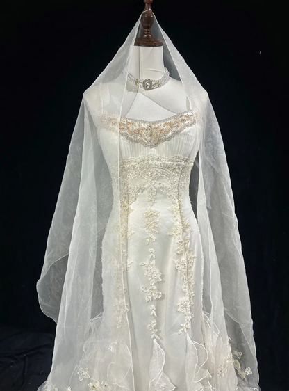 Retro-Brautkleid 1950er 1940er Meerjungfrau Spaghettiträger Tüll Lange Brautkleider Brautkleider Elegantes Brautkleid DH561