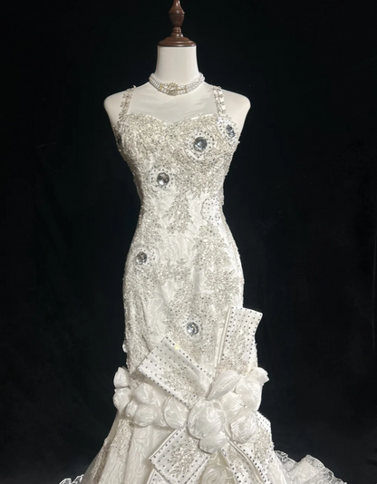 Retro-Brautkleid 1950er 1940er Meerjungfrau Spaghettiträger Tüll Lange Brautkleider Brautkleider Elegantes Brautkleid DH566