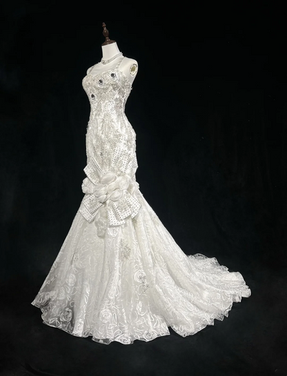 Retro-Brautkleid 1950er 1940er Meerjungfrau Spaghettiträger Tüll Lange Brautkleider Brautkleider Elegantes Brautkleid DH566
