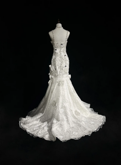 Retro-Brautkleid 1950er 1940er Meerjungfrau Spaghettiträger Tüll Lange Brautkleider Brautkleider Elegantes Brautkleid DH566