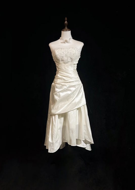 Vintage Wedding Dress 1970s High Low Strapless Lace Ivory Wedding Dresses Bridal Gowns Elegant Brides Gown DH567