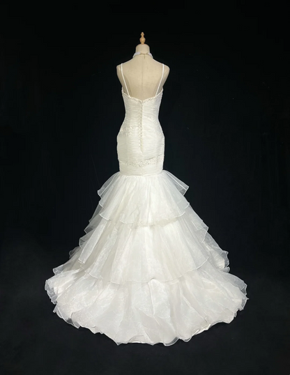 Retro-Brautkleid 1950er 1940er Meerjungfrau Spaghettiträger Weißer Tüll Lange Brautkleider Brautkleider Elegantes Brautkleid DH573