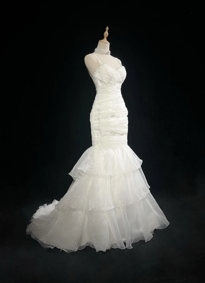Retro-Brautkleid 1950er 1940er Meerjungfrau Spaghettiträger Weißer Tüll Lange Brautkleider Brautkleider Elegantes Brautkleid DH573
