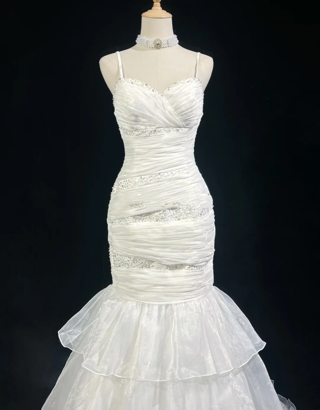 Retro-Brautkleid 1950er 1940er Meerjungfrau Spaghettiträger Weißer Tüll Lange Brautkleider Brautkleider Elegantes Brautkleid DH573