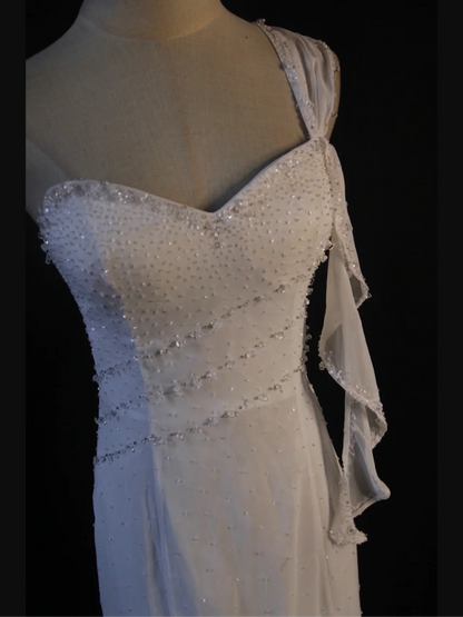 Retro-Brautkleid 1950er 1940er Meerjungfrau One-Shoulder-Chiffon-weißes langes Brautkleid Brautkleider Brautkleid DH574