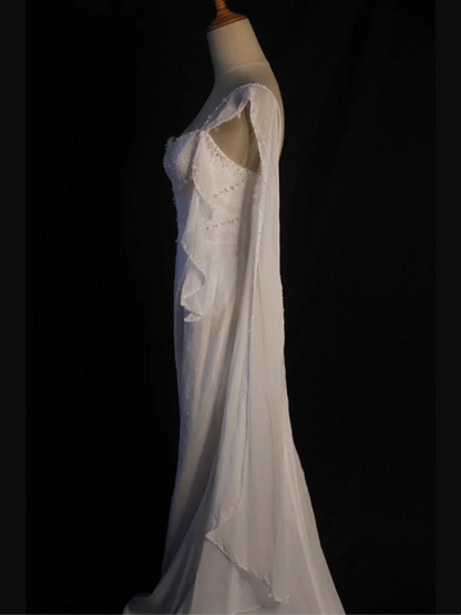 Retro-Brautkleid 1950er 1940er Meerjungfrau One-Shoulder-Chiffon-weißes langes Brautkleid Brautkleider Brautkleid DH574