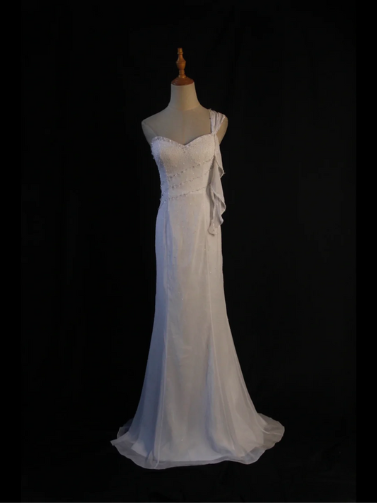 Retro-Brautkleid 1950er 1940er Meerjungfrau One-Shoulder-Chiffon-weißes langes Brautkleid Brautkleider Brautkleid DH574