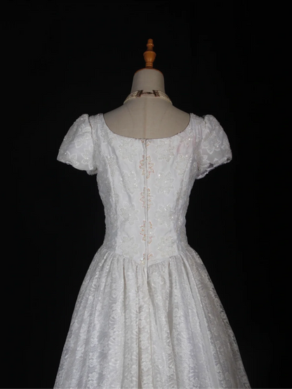 Vintage Wedding Dress 1970s Ball Gown Square Neck White Lace Wedding Dresses Bridal Gowns Elegant Brides Gown DH582