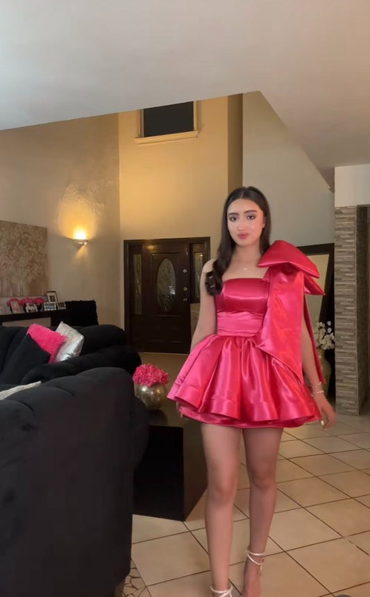 Cute Ball Gown One Shoulder Hot Pink Satin Formal 8th Grade Homecoming Dresses Summer Middle School Hoco Dress Homecoming Outfits DH589