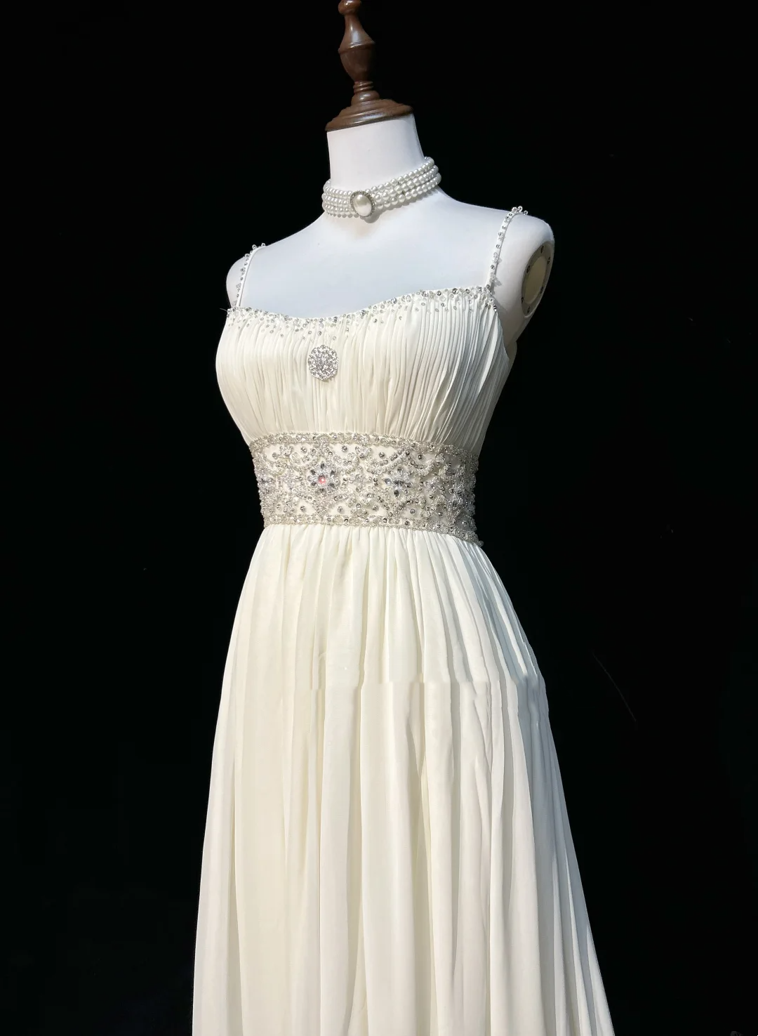 Robe de mariée vintage des années 1960, coupe trapèze, bretelles spaghetti, mousseline blanche, longue, élégante, DH652