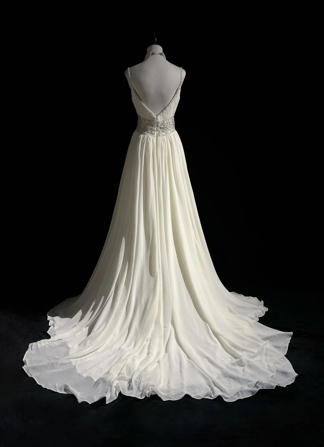 Robe de mariée vintage des années 1960, coupe trapèze, bretelles spaghetti, mousseline blanche, longue, élégante, DH652
