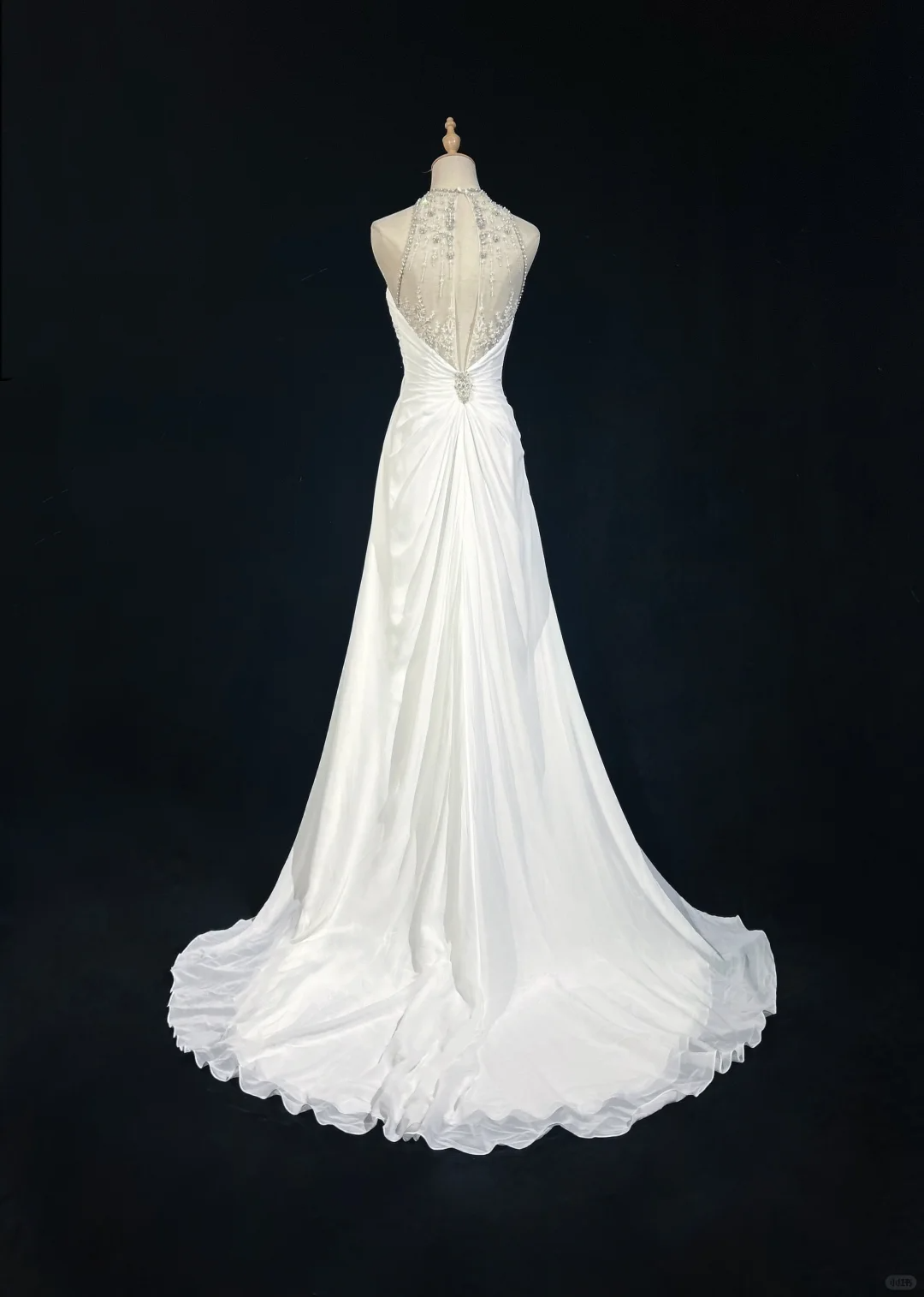 Robe de mariée vintage des années 1960, coupe trapèze, col bijou, mousseline, longue, blanche, élégante, DH658