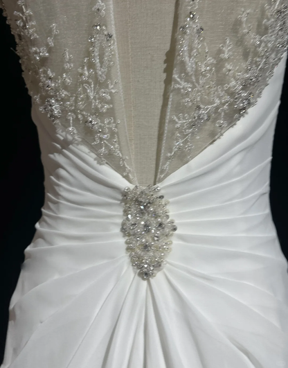 Robe de mariée vintage des années 1960, coupe trapèze, col bijou, mousseline, longue, blanche, élégante, DH658