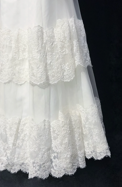 Robe de mariée vintage des années 1960, coupe trapèze, sans bretelles, en tulle et dentelle, longue, blanche, élégante, DH662