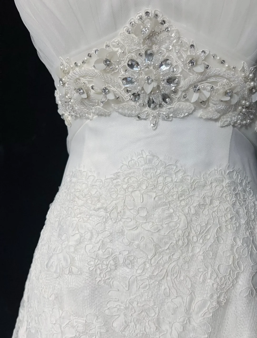Robe de mariée vintage des années 1960, coupe trapèze, sans bretelles, en tulle et dentelle, longue, blanche, élégante, DH662