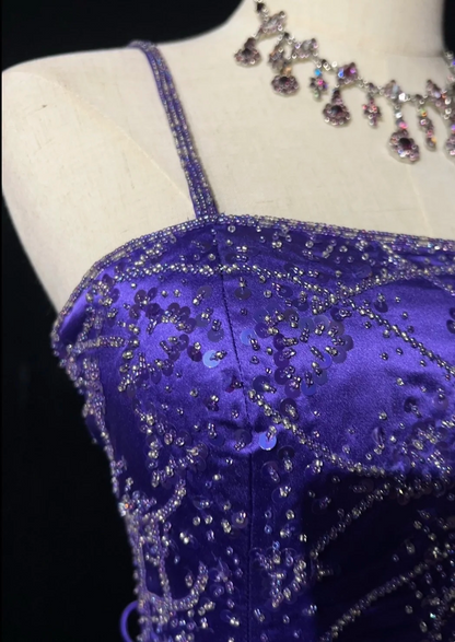 Elegant Mermaid Spaghetti Straps Grape Satin Backless Prom Dresses Party Dress Summer 20th Birthday Outfits 18th Birthday Dresses DH675